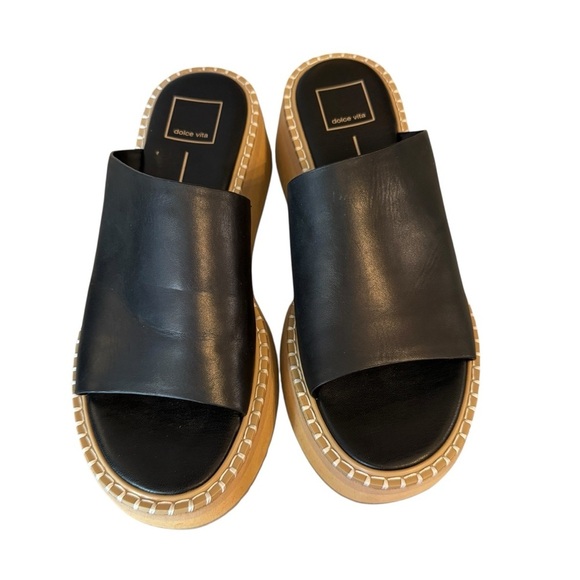 Dolce Vita Darcel Platform Slide Sandals, Black Leather, Size 8.5 - Picture 3 of 8